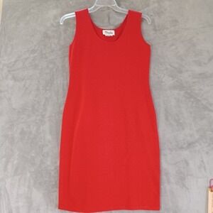Toula Sz‎ 6 Vtg Dress Red Bodycon 80s Knee Length Sleeveless Scoop Neck Stretch